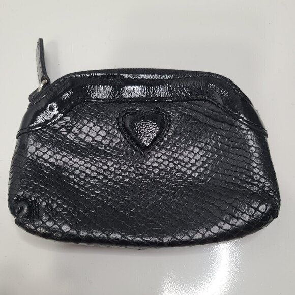 Brighton Snakeskin Purse Small Pouch Heart Genuine Black Leather - Picture 1 of 7